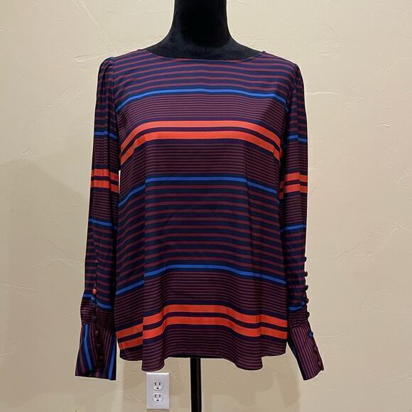 Express Striped Button Sleeve Blouse Medium Office Work Curch Business Casual‎ - Picture 1 of 5